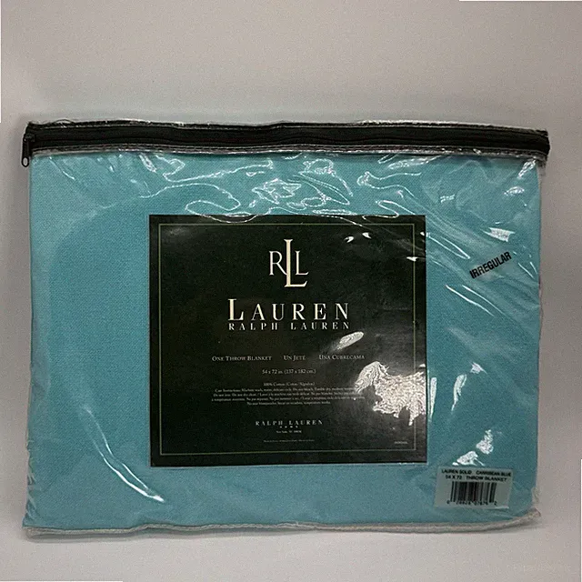 VTG Y2K Ralph Lauren Caribbean Blue Fringe 54x72” Throw Blanket Beach Coastal